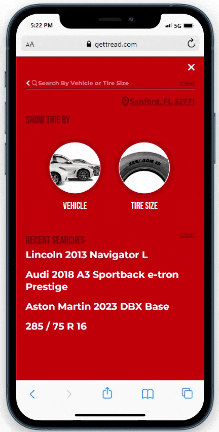 User-friendly tire shopping TreadCommand